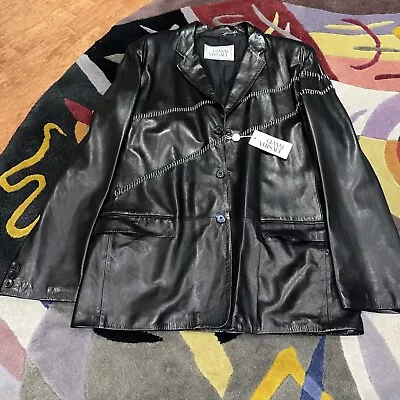 Gianni Versace Men Leather Jacket (black) Size: 58 Retail Price: $3585.00 • $500