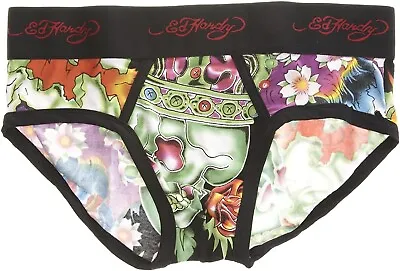 ED HARDY Hip Brief Black Exploding Collage Tattoo Print Cotton Men's XL EH4072HB • $23.63