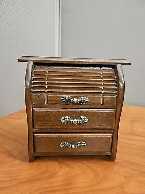 Rare Vintage 2 Drawer Wooden Jewelry Box Chest Roll Top Desk • $42.88