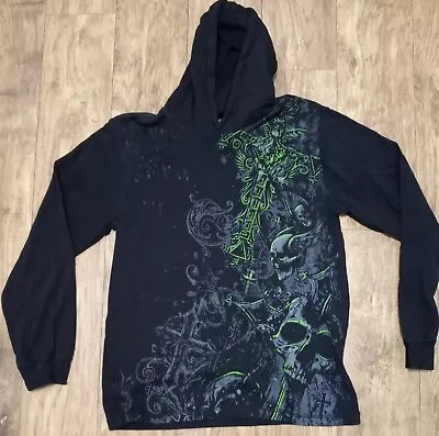 MMA Elite Shirt Mens Medium Green/Black Long Sleeve Y2K Skull Cross Pull Over • $36.02