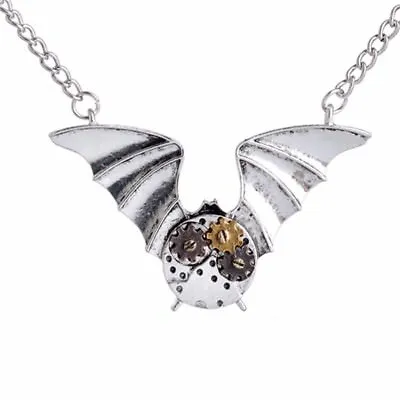 Steampunk Winged BAT With Gears Pendant Necklace Silver Tone • $7.75