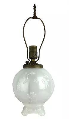 Vtg 11  Translucent White Glass Orb Boudoir Lamp Night Light Floral Needs Rewire • $49.99