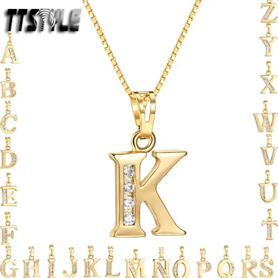 TTStyle 18K Gold GP Letter Pendant Necklace 24 Inital Letter 45/60cm Box Chain • $20.99