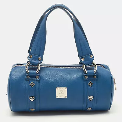 MCM Blue Leather Logo Boston Bag • $124.95