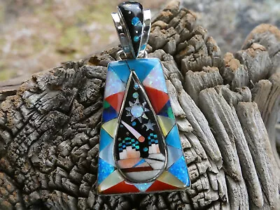 Colorful Galaxy Night Sky Sterling Silver 925 Gemstone Micro Inlay Pendant J4 • $149.95