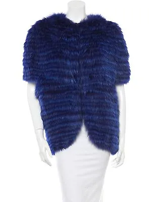$16200 EXQUISITE J. MENDEL FOX INDIGO BLUE Short Sleeve FUR Coat Jacket S Medium • $3999.99