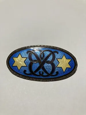 Norway Clemet Berg  Enamel Pin Brooch 925S Sterling Gold Wash Stars Guilloche • $89