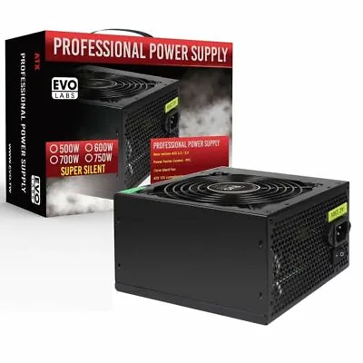 EVO LABS 750W PSU PC Power Supply Unit Quiet 120mm Fan ATX PCI-E SATA Black • £29.25