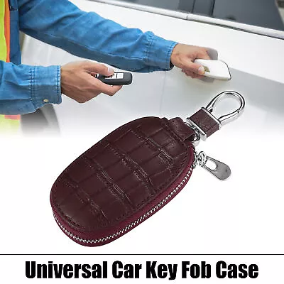 Universal Car Key Fob Case Genuine Leather Car Key Cover Smart Key Fob Wine Red • $9.99