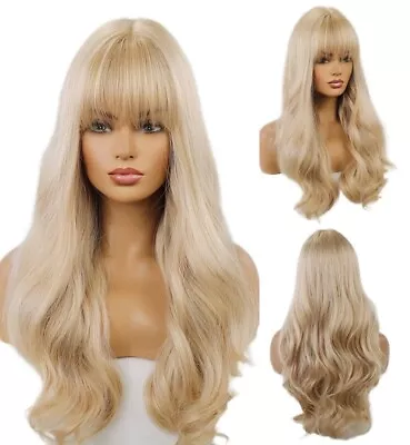 £13.99 • Buy UK 24inch Cosplay Wig With Bangs No Lace Synthetic Hair Blonde Long Wavy Women