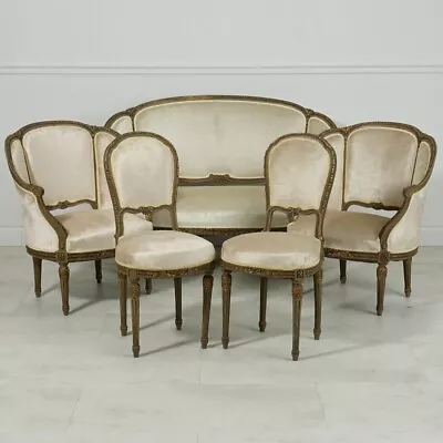 Antique French Louis XVI 1850's 5 Piece Settee Sofa Chair Set Original Finish • $5596