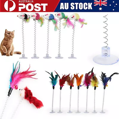 Kitten Toy Cat Mouse Feather Bell Wand Teaser Rod Interactive Play Plush Toys • $9.99