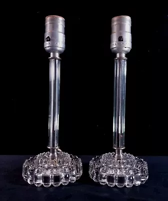 Vintage 1950s Pair Glass Matching Bedroom Boudoir Lamps 10.5 Inch Need Rewiring • $34.99