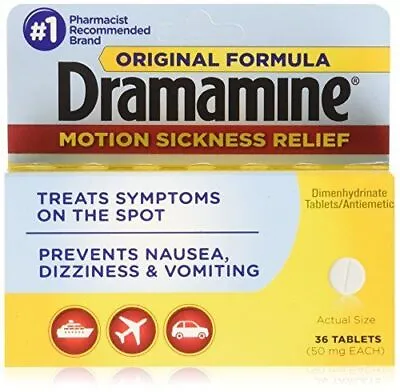 New Dramamine Motion Sickness Relief Original Formula 36 Tablets (50 MG EA) • $15.20