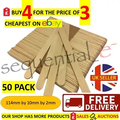 50 Pack Wooden Natural Lollipop Sticks Model Making Arts And Crafts Lolly Sticks • £2.19