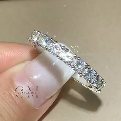 2 Carat Round Cut Moissanite Full Eternity Wedding Band  Solid 14K White Gold • $210.70