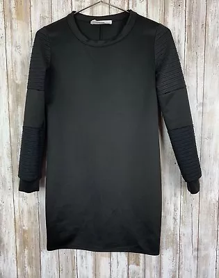 MilkyWay Milky Way Long Tunic Mini Dress Long Sleeve Black Paneled Top M Medium • $24.99