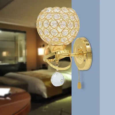 £14.59 • Buy Iron Crystal Wall Lights Golden Silver E14 Lamp For Living Room Bedroom Decor UK