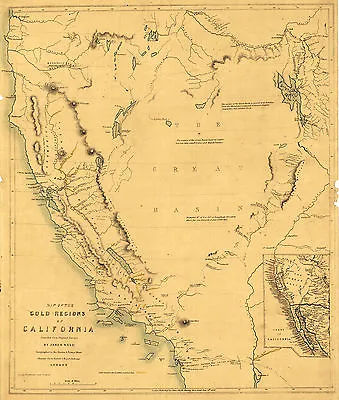 1849 Map California Gold Rush Mining Regions Mines Wall Poster Vintage History • $37.95