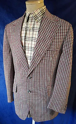 Houndstooth VINTAGE 50s Mad Checker Lounge Union Polyester Smoking 42r Large Mod • $167.11
