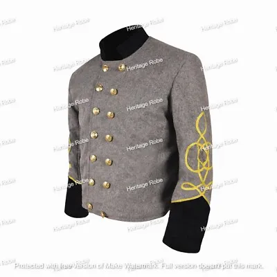 US Civil War Confederate Double Breast Grey Shell Jacket With Black Cuff Collar • $87.15