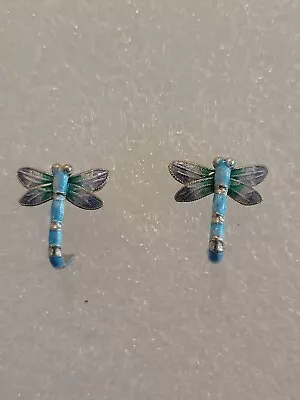 Vintage Sterling Silver Vermeil Enamel Dragonfly Earrings • $35