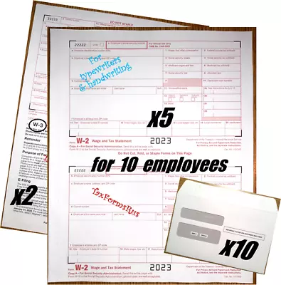 2023 IRS TAX FORMS KIT:: W-2 Wage Stmts NON-Carbonless 10 Employees+Env+(2) W-3 • $15.95