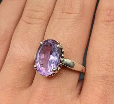 Signed Kabana Sterling Silver Purple Amethyst Solitaire Gemstone 925 Ring Size 8 • $49