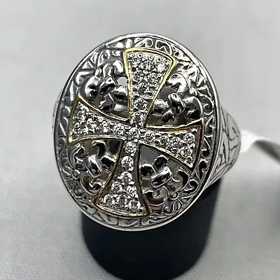 Landau Maltese Cross Sterling Silver Ring Crystals Large Oval • $45