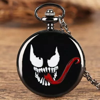 Steampunk Evil Spirit Long Red Tongue Design Quartz Pocket Watch Necklace Chain • $4.87