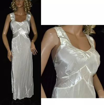 VTG 40s Bias Cut White Satin Nightgown Negligee S M • $36