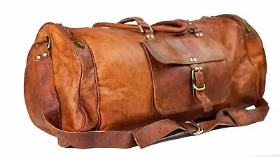 Vintage Bag Leather Duffle Men Travel Gym Luggage S Weekend Genuine Overnight  • $67.82