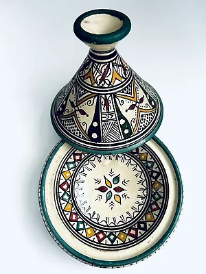 Moroccan Serving Tagine Handmade Ceramic Tajine Dish Multicolored Strip • $48.99