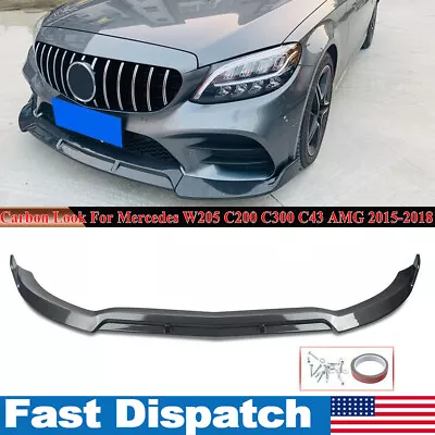 For 2015-2018  Mercedes W205 C43 AMG Carbon Look Sport Style Front Splitter Lip • $185.99