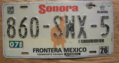 SINGLE MEXICO State Of SONORA (Frontier Zone) LICENSE PLATE - 860-SWX-5 - AUTO • $15.99