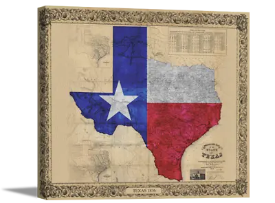 Texas Color Map | Canvas Or Framed Historic Map Art Print | Various Sizes • $79