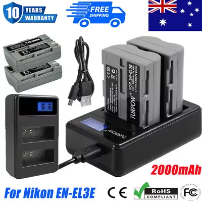 2x 2000mAh EN-EL3E Battery+Dual Charger For Nikon D700 D300 D200 D100 D90 Camera • $33.99