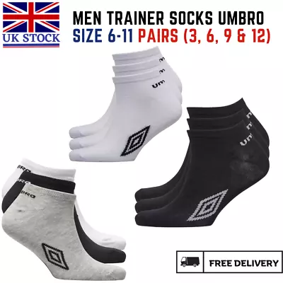 UMBRO Men Trainer Official Sports Shoe Socks 3/6/12 Pairs Size 6-11 Cotton Rich • £7.99