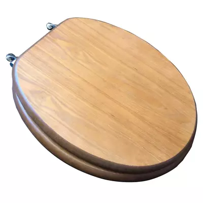 Wood Round Closed Front Toilet Seat With Cover & Chrome Hinge Dark Brown Oak New • $34.93