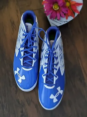 12 Under Armour Team Spotlight MC Football Cleats Shoes White/Blue  NWOT • $36.75
