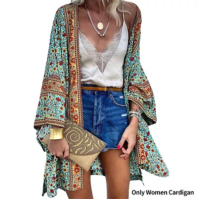 Cover Up Floral Print Women Cardigan Kimono Sleeve Casual Beach Spring Summer • $23.80