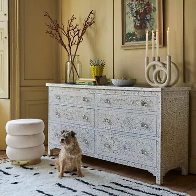 Classic White Mother Of Pearl Double Chest Of Drawers • £2250