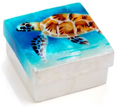 Capiz Shell Sea Turtle Trinket Jewelry Box Lid Keepsake Oyster Shell 3  X 3  • $15.99