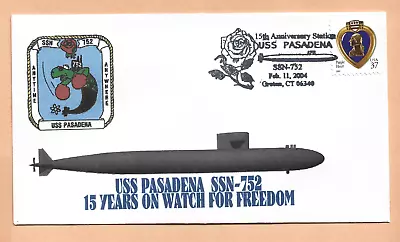 U.S.S.  PASADENA 15th ANNIV FEB112004 GROTON DUANE WILSON  NAVAL COVER • $2.50