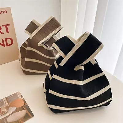 Reusable Handmade Knot Wrist Bag Plaid Tote Bag Shopping Bags Knit Handbag • $15.66