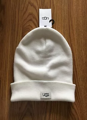 UGG Women's Wool-Blend Logo Knit Cuff Beanie Hat - Ivory (NWT) • $29.99