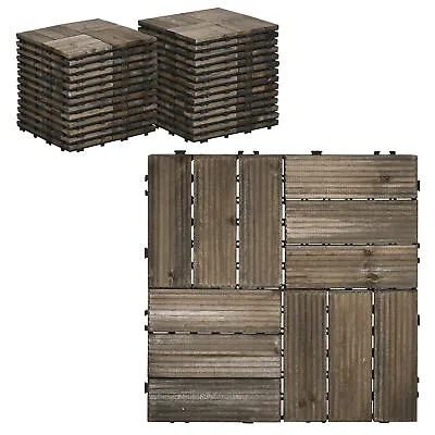 Outsunny 27 Pcs Wooden Decking Tiles 30x30cm Decking Boards 2.5㎡ Grey • £72.99