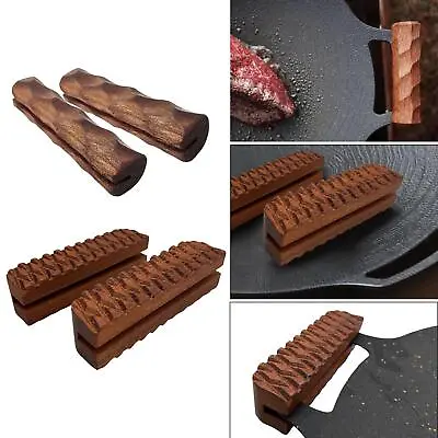 BBQ Pan Handles Anti Scalding Wooden Handle For Grill Pan Camping Griddle • £16.81