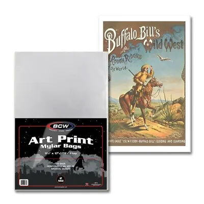 Pack Of 10 BCW 2 Mil Art Print Mylar Bags - 11.5 X 17.5 Archival 11x17 Sleeves • $30.49