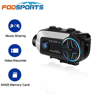 FX30C Pro Motorcycle Helmet Intercom Bluetooth Headset 1080P Camera + 64GB Card • £95